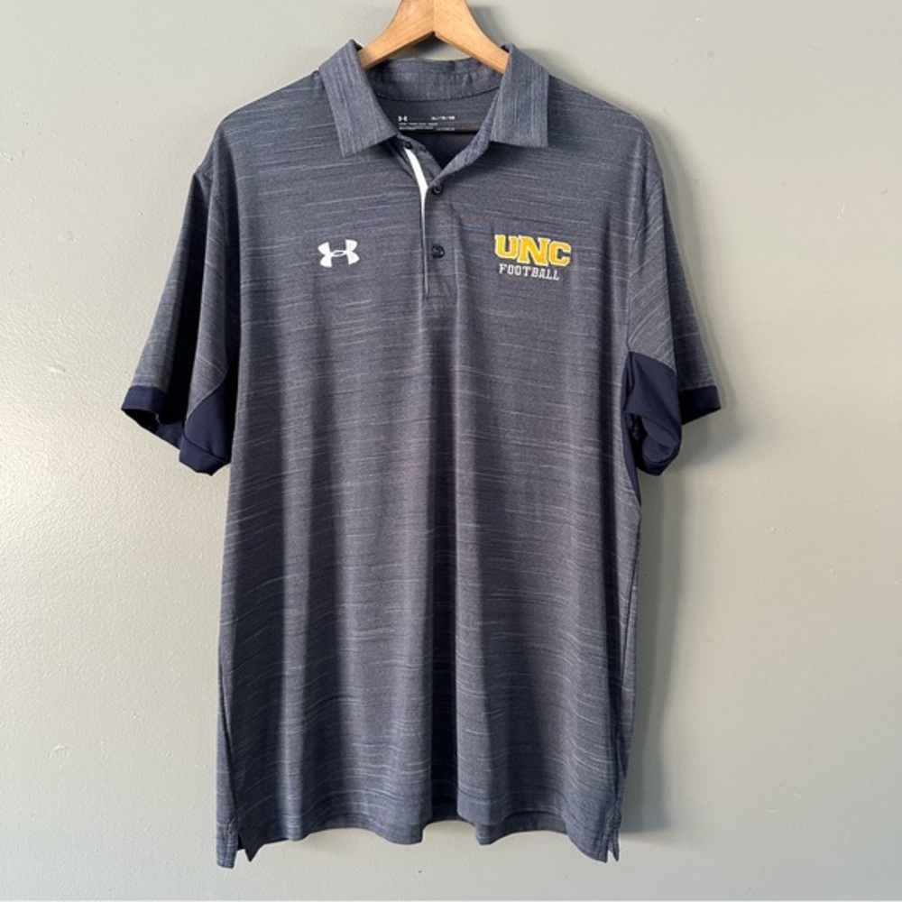 Under Armour Heat Gear UNC Football Polo | Blue + Grey
